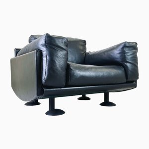 Black Leather Meritalia Armchair by Tobia & Afra Scarpa, 1980s