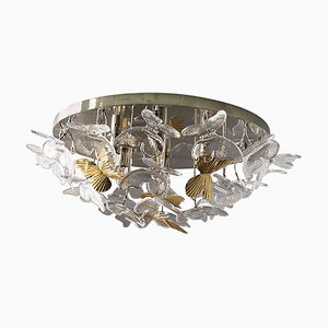 Brass and Murano Glass Butterfly Flush-Mount by Simoeng