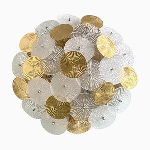 Water-Lily Brass and Murano Glass Sputnik Flush Mount by Simoeng
