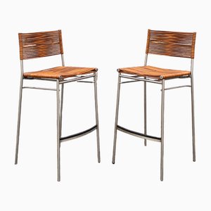 Hocker Miss B von Tito Agnoli für Bonacina in Inox & Leder 1997, 1990er, 2er Set