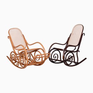 Art Deco Beech Rocking Chair with Footrest attributed to Thonet, Czech, 1920s
