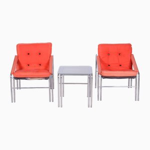 20th Century Seating Set with Table in Chrome & Glass, Slovakia, 1970s, Set of 3