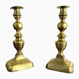 Portacandele vittoriani grandi in ottone, 1860, set di 2