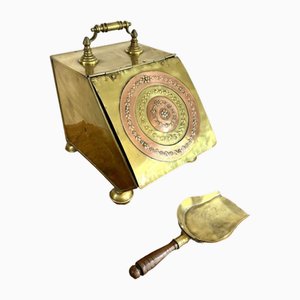 Antique Victorian Brass and Copper Coal Box, 1880