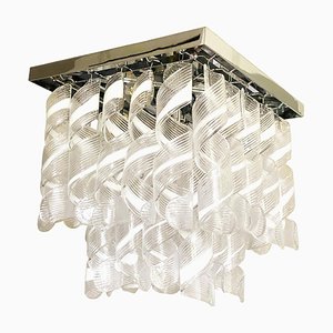 Trasparent and White Ricci-Curles Murano Glass in Mazzega Style Squared Flush Mount by Simoeng