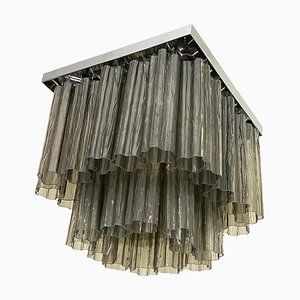 Gray Tronchi in Venini Style Murano Glass Sputnik Squared Flush Mount by Simoeng