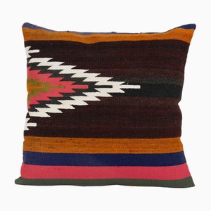 Multicoloured Turkish Geometric Kilim Cushion Cover in Wool