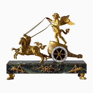 Empire Mantel Clock Au Char De Lamour with Cupid and Chariot by Bourez, Paris, 1810s