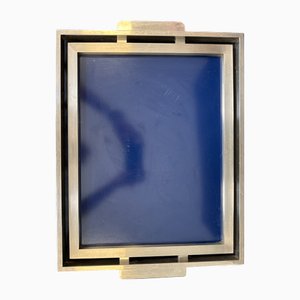 Brushed Steel Top and Blue Formica Tray from Maison Jansen, 1970s