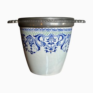Gien Eiskübel in Weiß und Blau mit Zinn