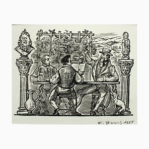 Franciszek Bunsch & Jules De La Madeleine, El señor del castillo de arena, Xilografía sobre papel, 1955