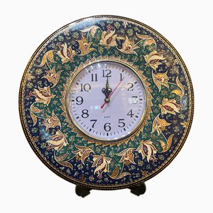 Handgeschnitzte Uhr aus Kupfer mit Blumenmuster