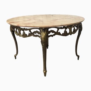 Table Basse en Laiton et Marbre, 1950s