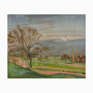 Armand Cacheux, Campagne et vaches dans le champ, Öl auf Leinwand