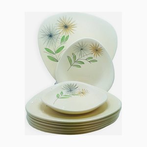 Hand Painted Abstract Dinner Set from St Clément, France, 1960s, Set of 9