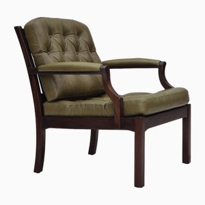 Fauteuil Scandinave en Cuir et Teck, 1970s