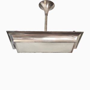 Art Deco Nickel-Plated Pending Lamp by Henri Petitot for Atelier Petitot, 1930s