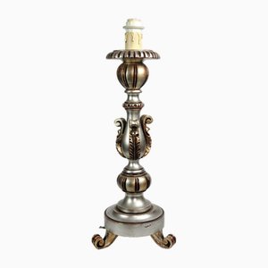 Large French Silver Gilt Candlestick Table Lamp, 1950s