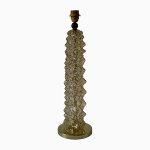 Mid-Century Murano Art Glass Amber Color and Brass Table Lamp
