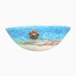Art Deco Basin Chandelier in Blue and White Marmoreal Glass by Muller Frères Luneville, 1925