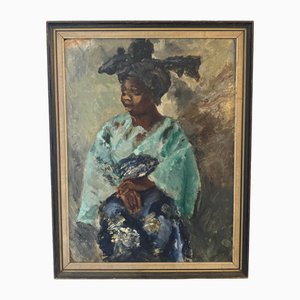 Theresa Luck-Akinwale, Ritratto, anni '60, Olio su tavola, con cornice