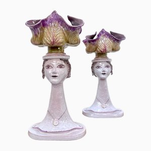 Limited Edition Art Modell Daphne Female Busts Vasen aus Keramik von Bele Bachem für Karlsruher Majolika, Deutschland, 1976, 2er Set