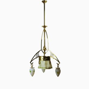 Lampadario Art Nouveau in ottone, fine XIX secolo