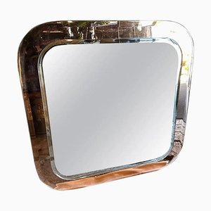 Space Age Pink and Clear Glass Square Wall Mirror by Lupi Cristal Luxor, 1970s
