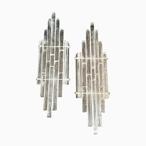 Modernist Clear Stacked Glass Poliarte Linea Wall Sconces attributed to Albano Poli for Poliarte, 1970s, Set of 2