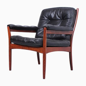 Schwarzer G Mobel Nassjo Sessel aus Leder von Göte Möbler, Schweden, 1970er