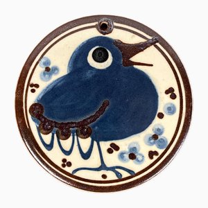 Assiette Murale Studio Mid-Century en Poterie avec Oiseau par Erling & Karl Heerwagen, Danemark, 1976