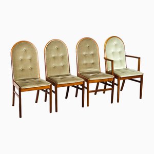 Vintage Scandinavian Chairs in Teak and Green Velvet, Set of 4