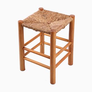 Taburete de madera y junco, años 60