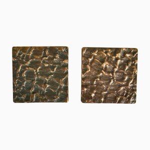 Square Bronze Push Pull Door Handles with Subtile Relief, 1970s, Set of 2
