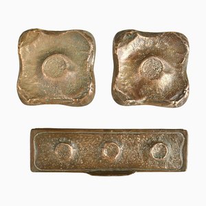 Architectural Bronze Square Push Pull Door Handles with Letterbox, 1970s, Set of 2