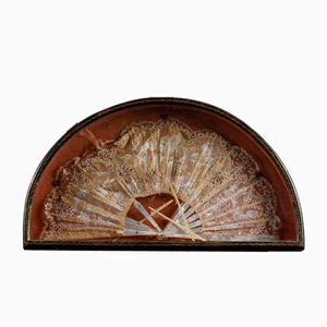 Fan Holder Frame Covered in Leather with Vintage Fan