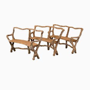 Panche in finto legno e pietra, Francia, set di 3