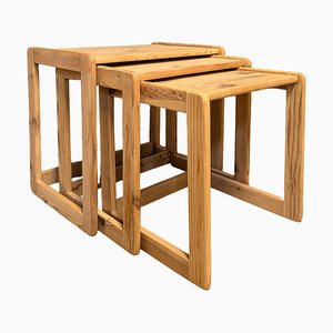 Tavolini ad incastro in pino, set di 3
