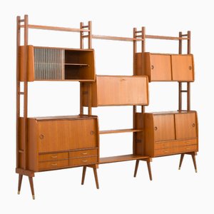 Scandinavian Free-Standing Teak Wall Shelf with 5 Cabinets, Norway, 1960s