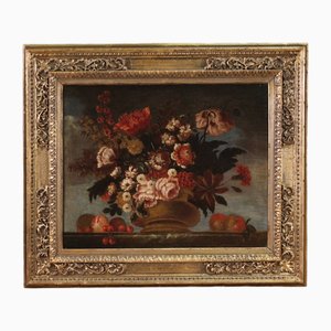 Bodegón con jarrón de flores y frutas, 1720, óleo sobre lienzo, enmarcado