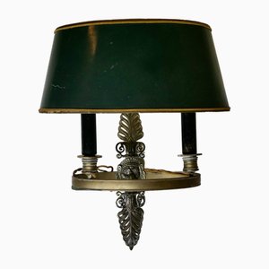 French Green Toleware and Brass Twin Bouillotte Wall Light, 1890s