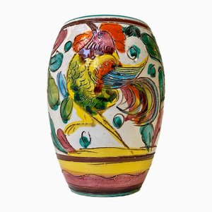 Vintage Italian Hand Glazed Majolica Vase with Rooster, 1960s