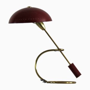 Table Lamp in Brass and Red Lacquered Aluminum from Arredoluce, 1950s
