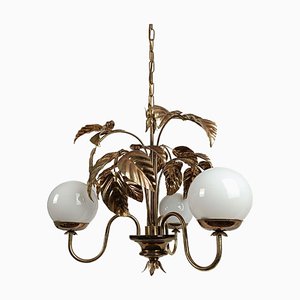 Chandelier with Gilded Leaves and White Opaline in the style of Hans Kögl, 1970s