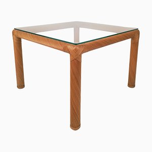 Mid-Century Couchtisch aus Rattan, Rohrgeflecht & Glas, Italien, 1970er