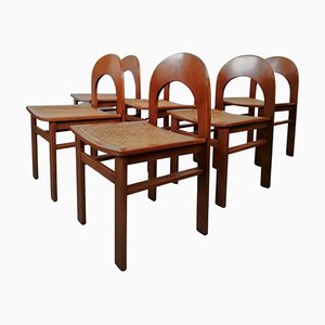 Arcadia Chairs in Curved Wood and Straw attributed to A. Caraceni for Tagliabue, 1970, Set of 6