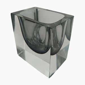 Italian Ashtray Bowl in Murano Sommerso Grey, Black and Clear Glass, 1970s