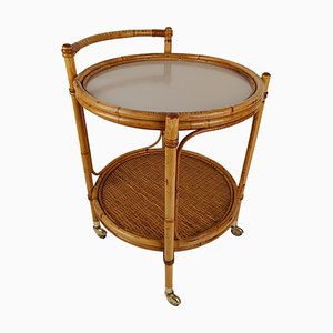 Chariot de Bar Mid-Century Rond en Bambou et Rotin, Italie, 1960s