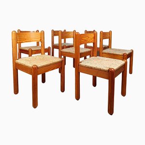 Sedie in quercia e Rush nello stile di Charlotte Perriand, anni '60, set di 7