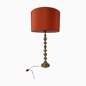 Tall Art Deco Bobbin Brass Candlestick Column Table Lamp, 1930s